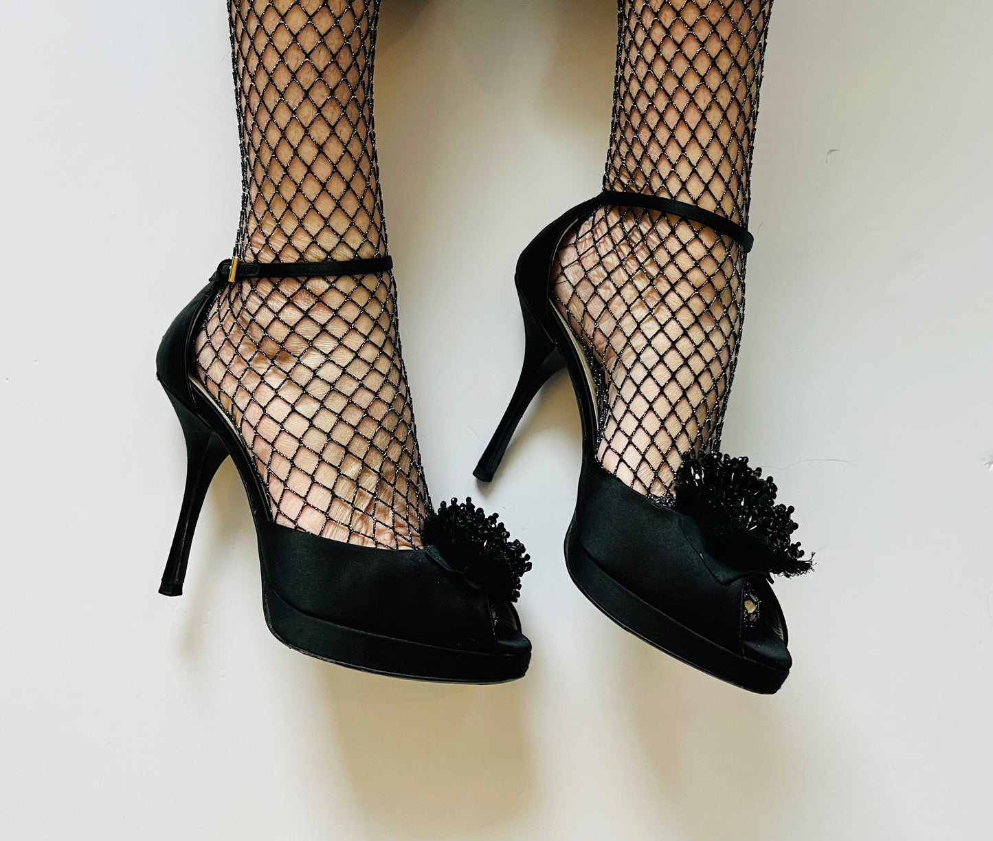 Prada Black Satin Beaded Embellished Stiletto Sandal