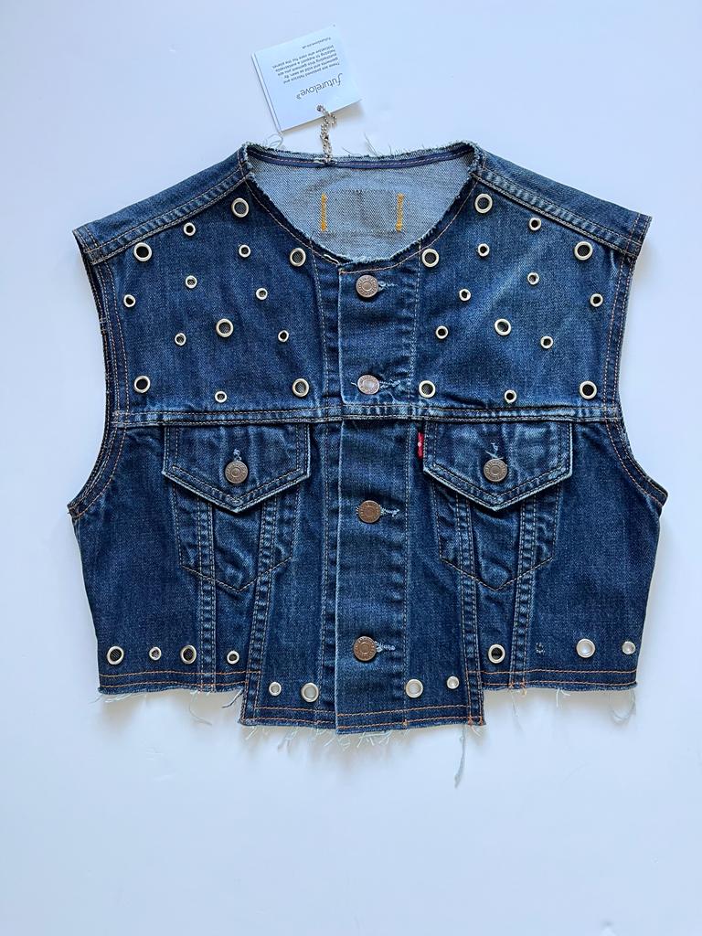 Beatrix Eyelet Cropped Denim Waistcoat