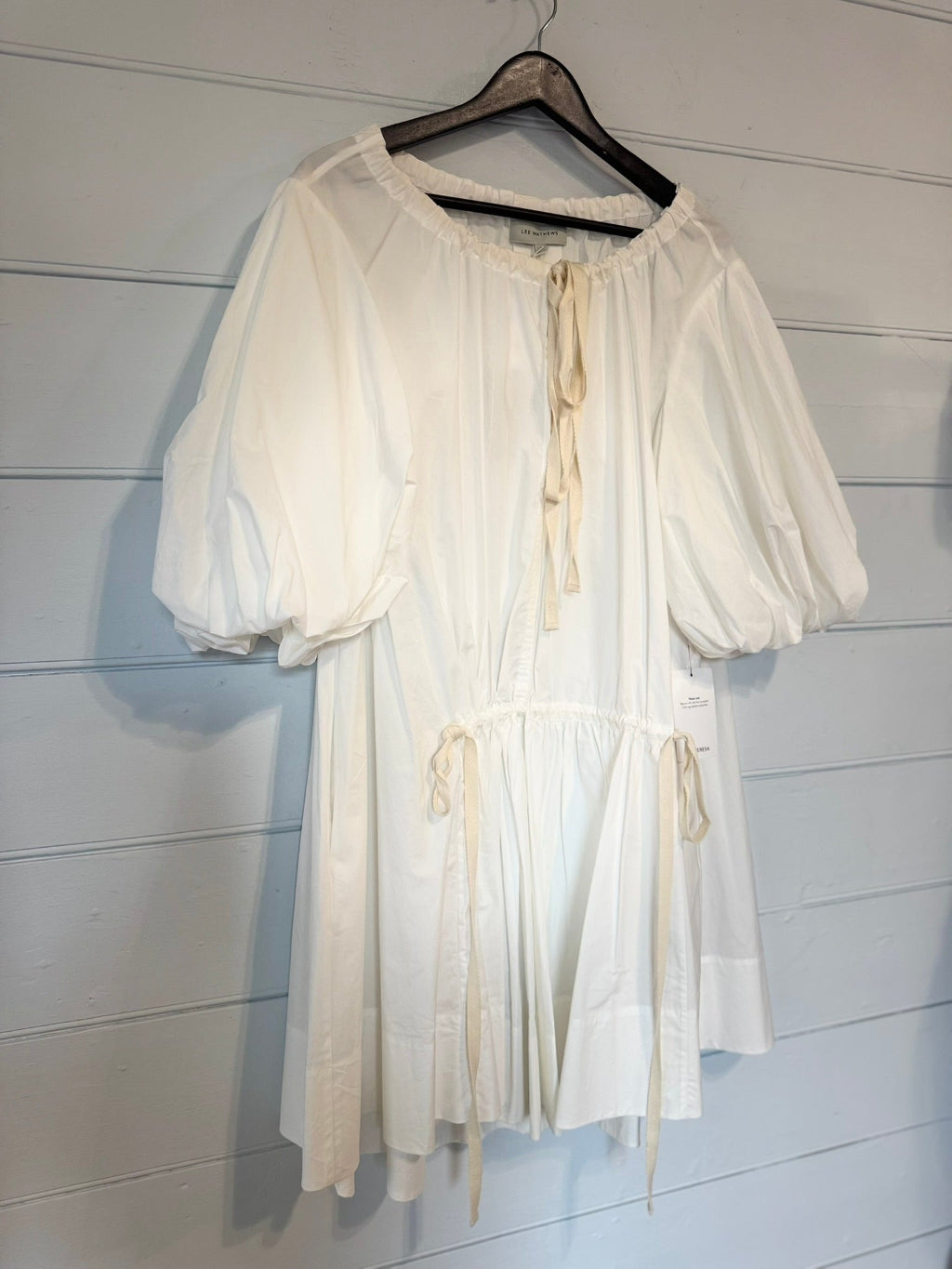 Lee Matthews White Cotten Voluminous Sleeve A Line Dress