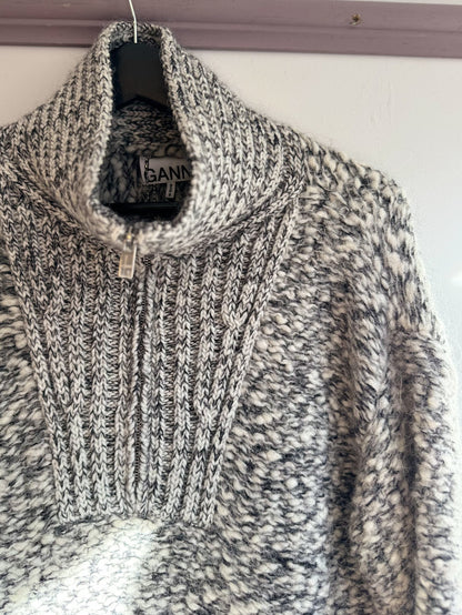 Ganni grey boucle zip funnel neck tunic