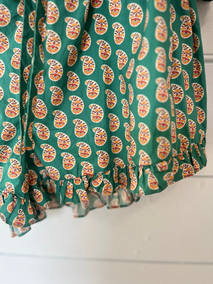 Doen green paisley cotton shirred shorts