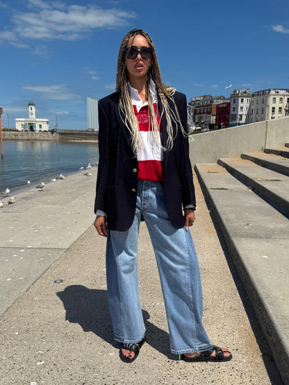Blaze Burberry Navy Hand Stitched Upcycled Burberry Blazer
