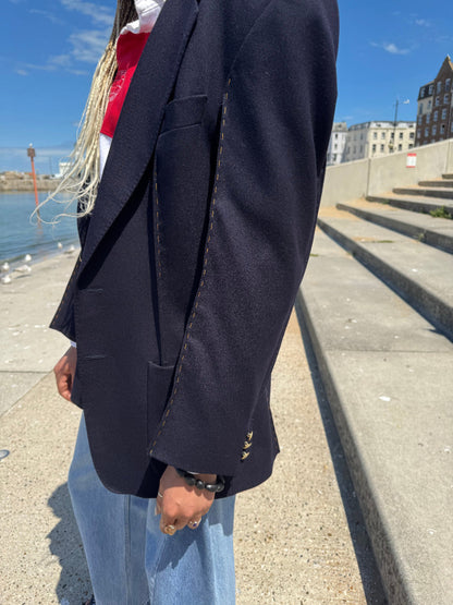 Blaze Burberry Navy Hand Stitched Upcycled Burberry Blazer