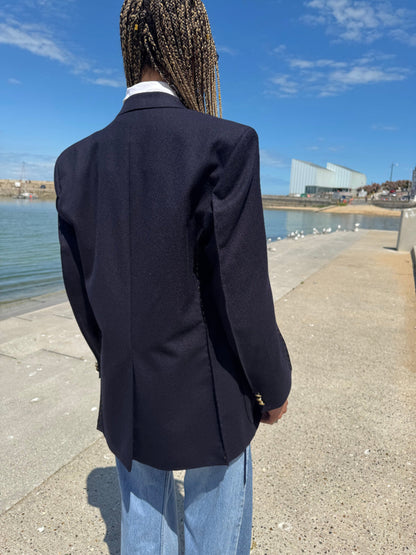 Blaze Burberry Navy Hand Stitched Upcycled Burberry Blazer