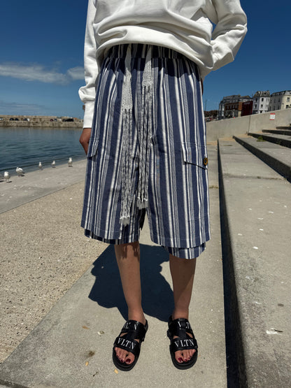 Wales Bonner Stripe Shorts with Crochet Tie Belt