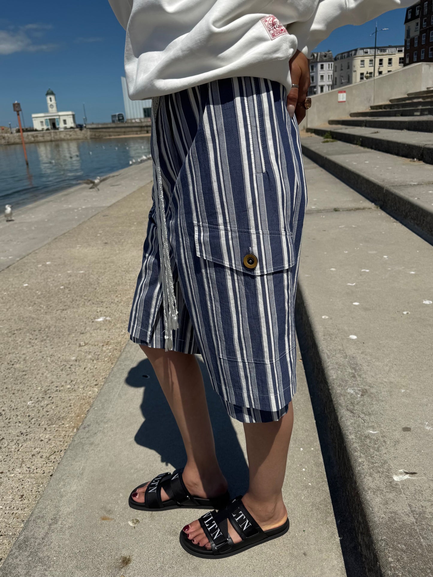 Wales Bonner Stripe Shorts with Crochet Tie Belt