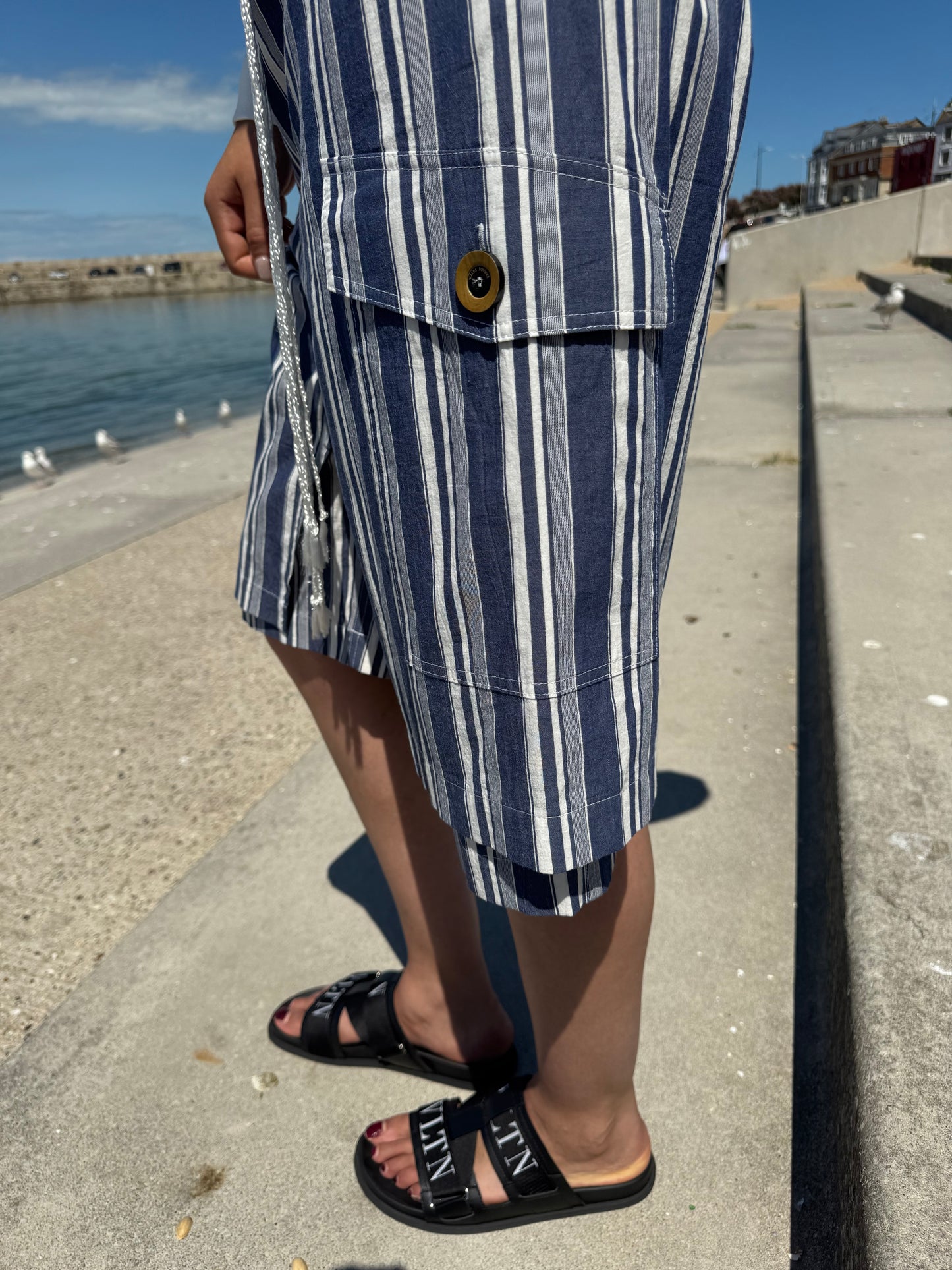 Wales Bonner Stripe Shorts with Crochet Tie Belt