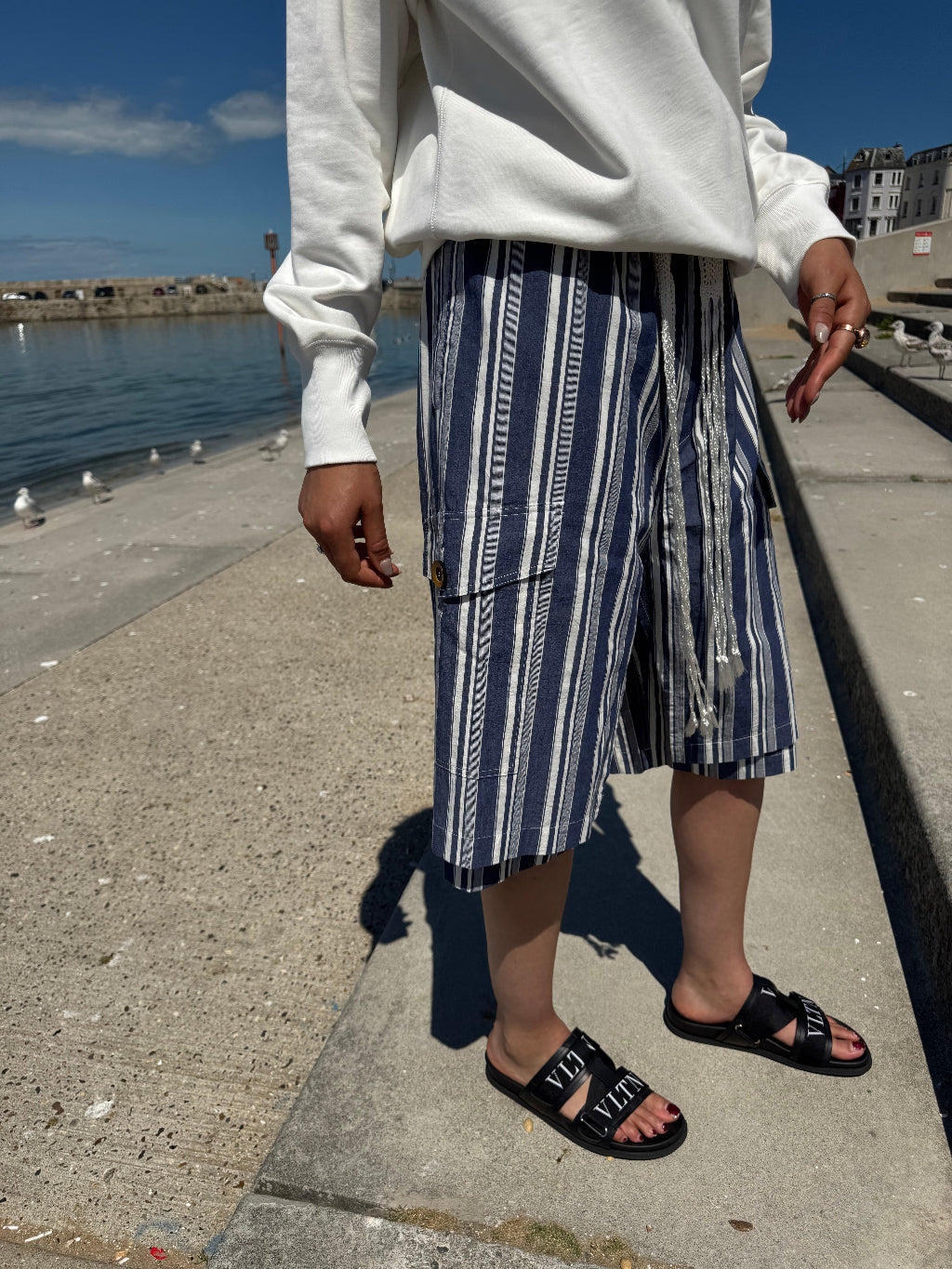 Wales Bonner Stripe Shorts with Crochet Tie Belt