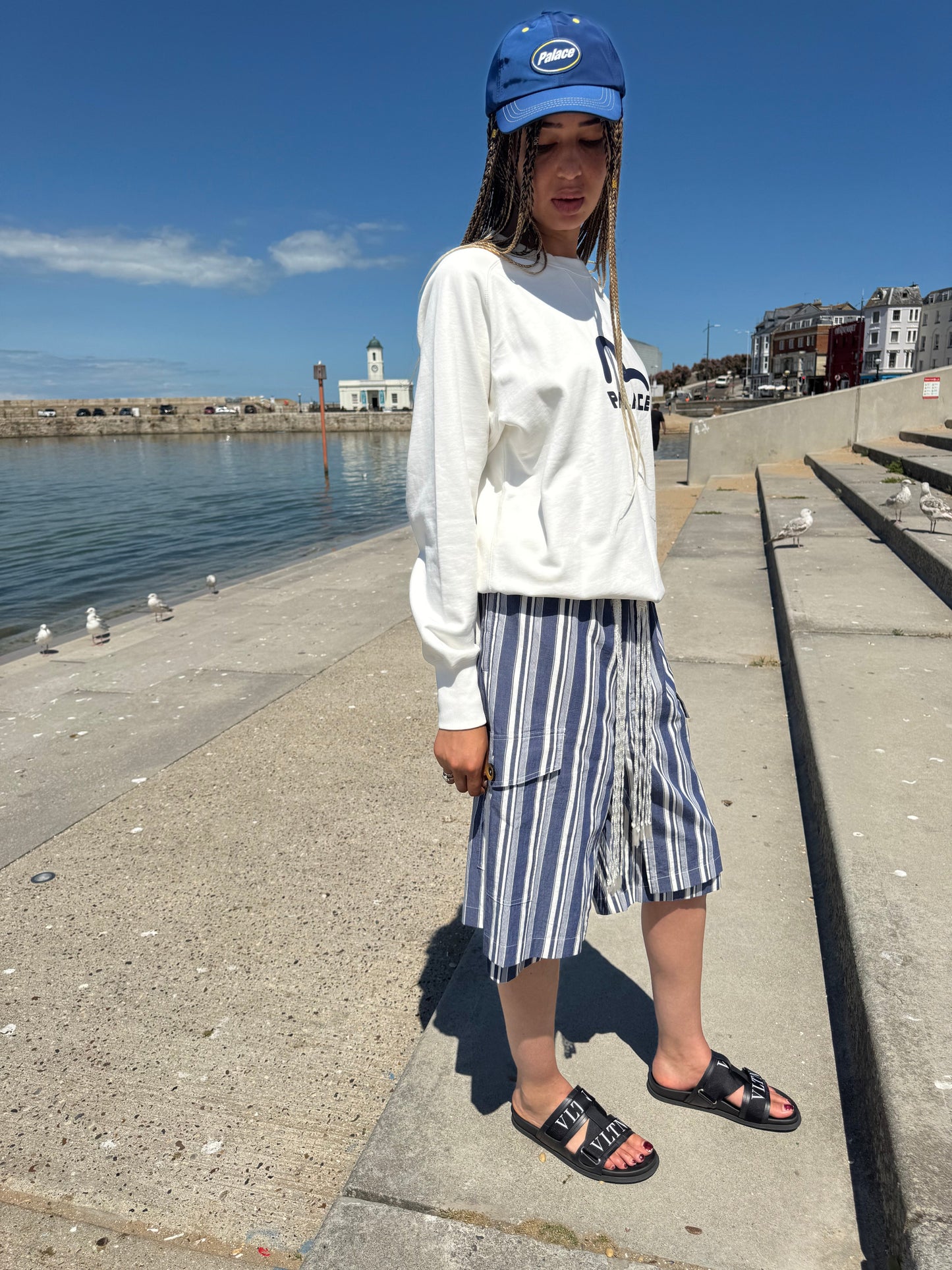 Wales Bonner Stripe Shorts with Crochet Tie Belt