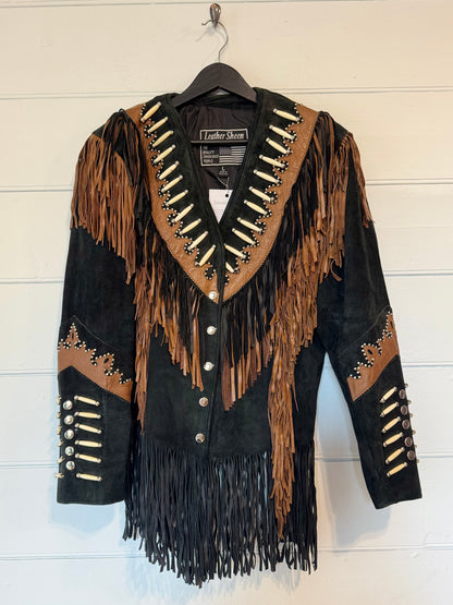 Vintage Black Suede Bead Jacket
