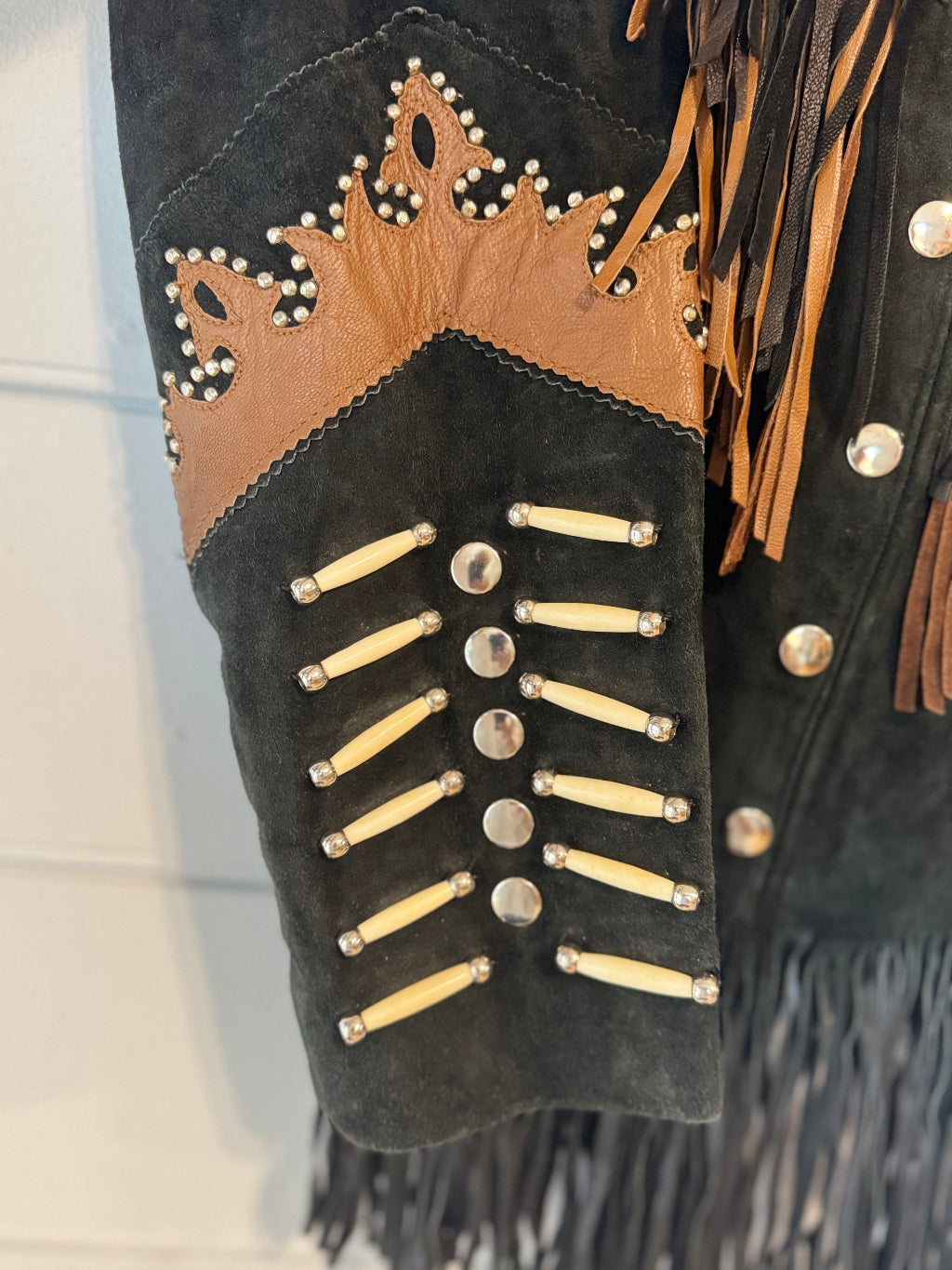 Vintage Black Suede Bead Jacket