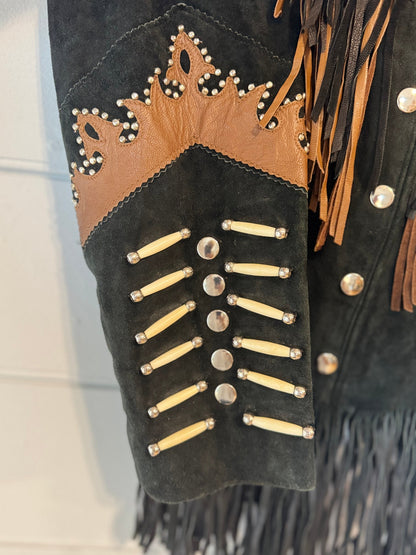Vintage Black Suede Bead Jacket
