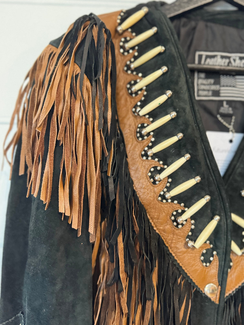 Vintage Black Suede Bead Jacket