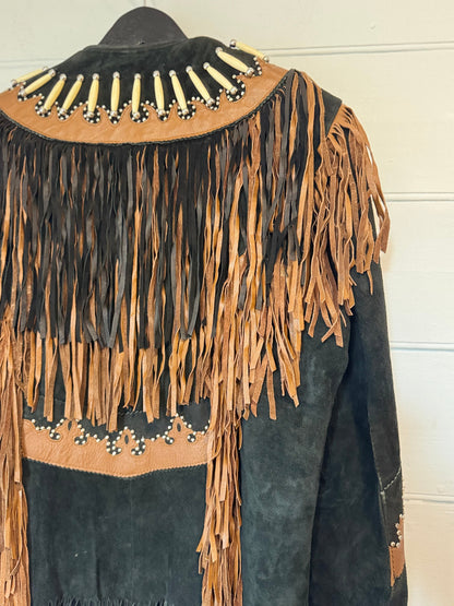 Vintage Black Suede Bead Jacket