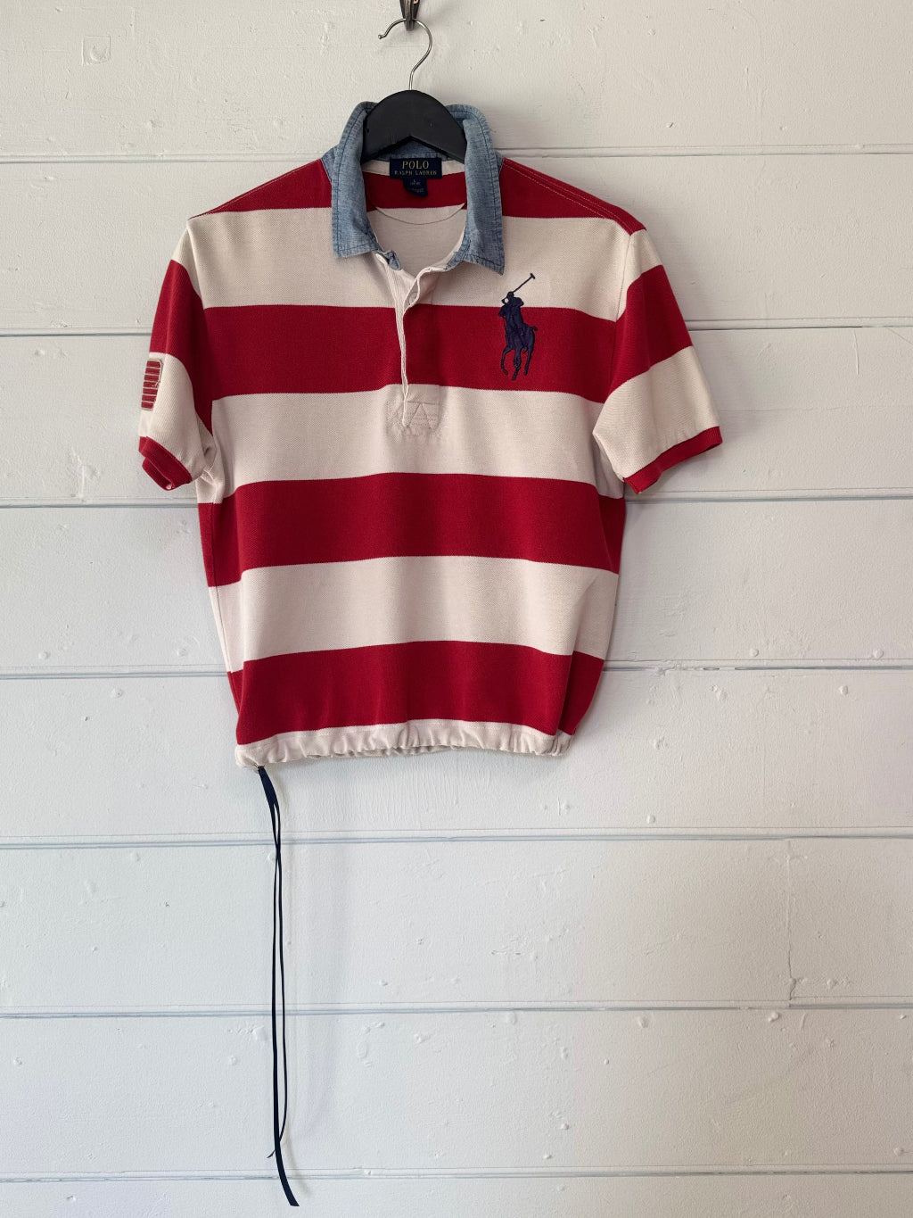 Earl Grey Ralph Lauren Red/White Chambray Denim Collar Polo Top