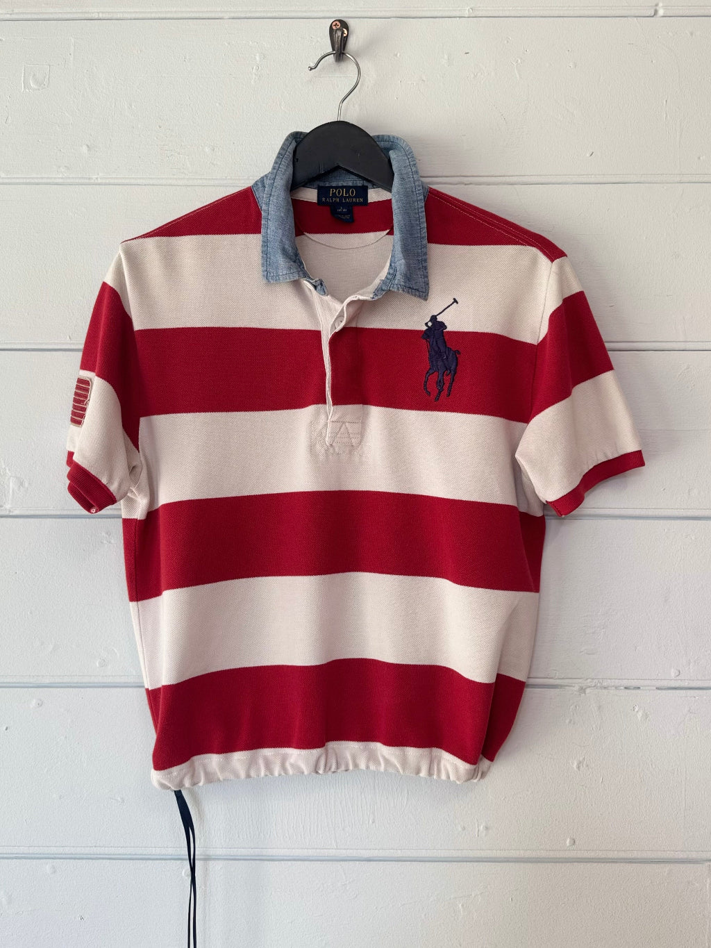 Earl Grey Ralph Lauren Red/White Chambray Denim Collar Polo Top