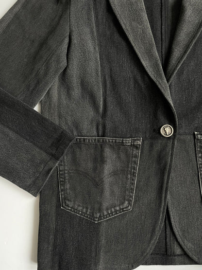 Berenice Black Denim Patchwork Oversized Blazer