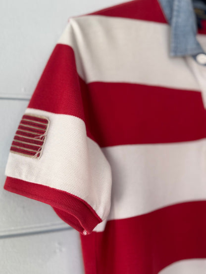 Earl Grey Ralph Lauren Red/White Chambray Denim Collar Polo Top
