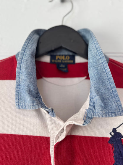Earl Grey Ralph Lauren Red/White Chambray Denim Collar Polo Top