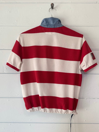 Earl Grey Ralph Lauren Red/White Chambray Denim Collar Polo Top