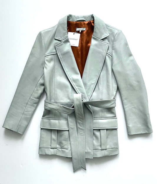 Ganni Grey Leather Belted Jacket