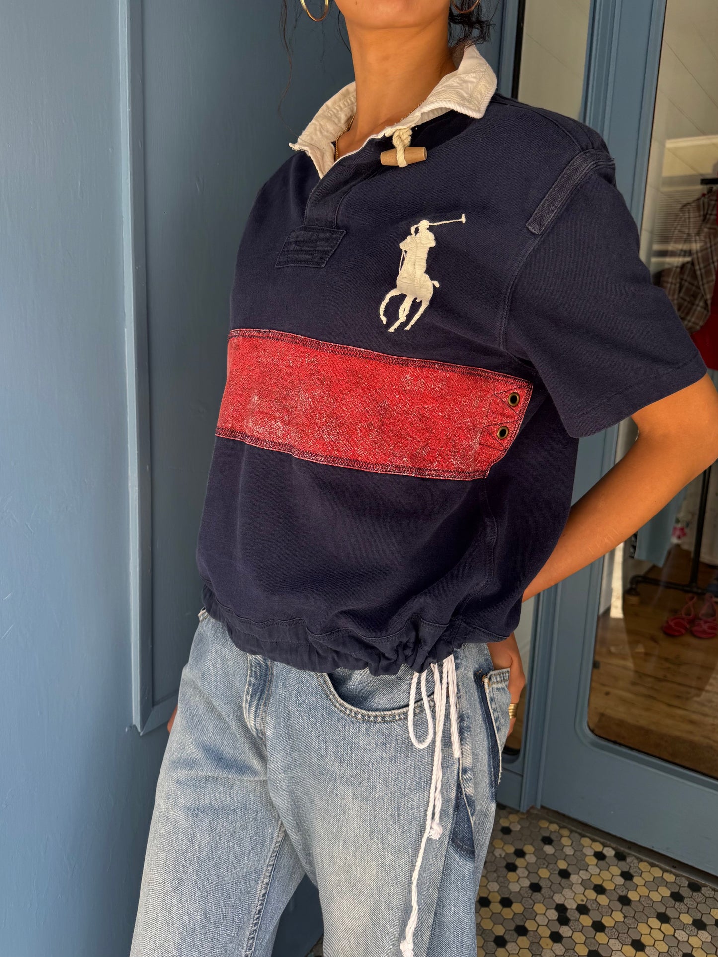 Earl Upcyled Ralph Lauren Navy/Red Big Pony Rugby Shirt