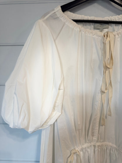 Lee Matthews White Cotten Voluminous Sleeve A Line Dress