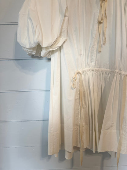 Lee Matthews White Cotten Voluminous Sleeve A Line Dress