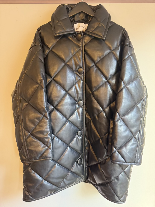 Stand Studio Black Faux leather quilted jacket