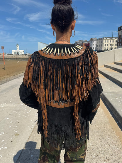 Vintage Black Suede Bead Jacket