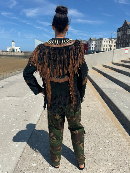 Vintage Black Suede Bead Jacket