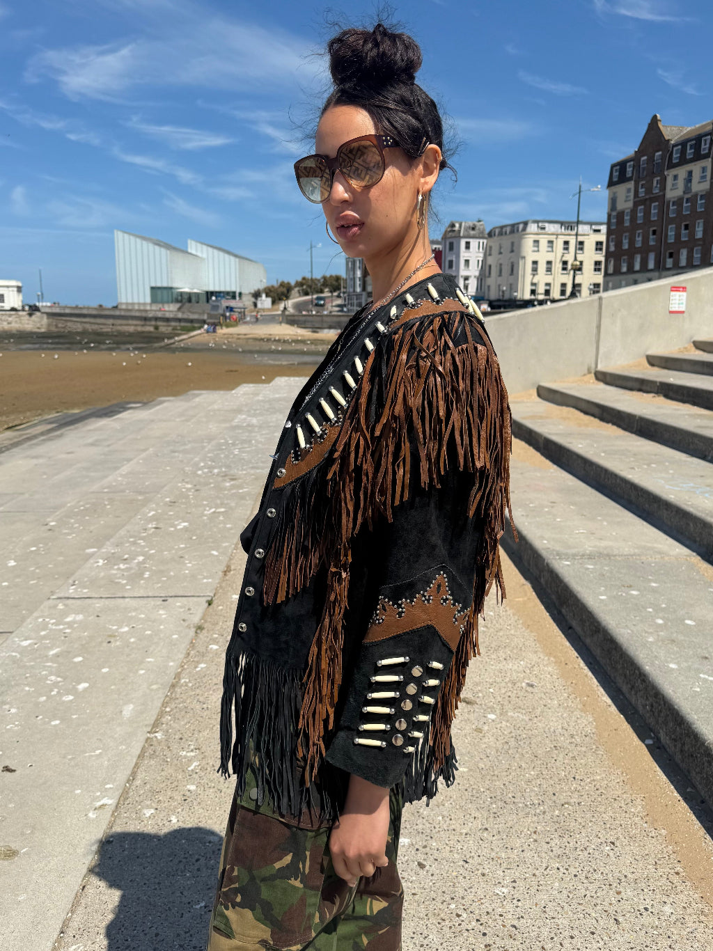 Vintage Black Suede Bead Jacket