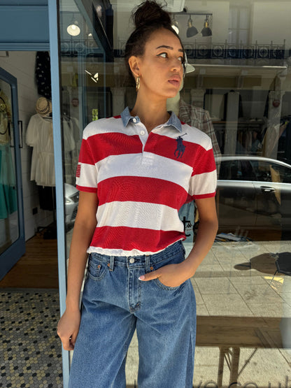 Earl Grey Ralph Lauren Red/White Chambray Denim Collar Polo Top