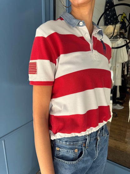 Earl Grey Ralph Lauren Red/White Chambray Denim Collar Polo Top