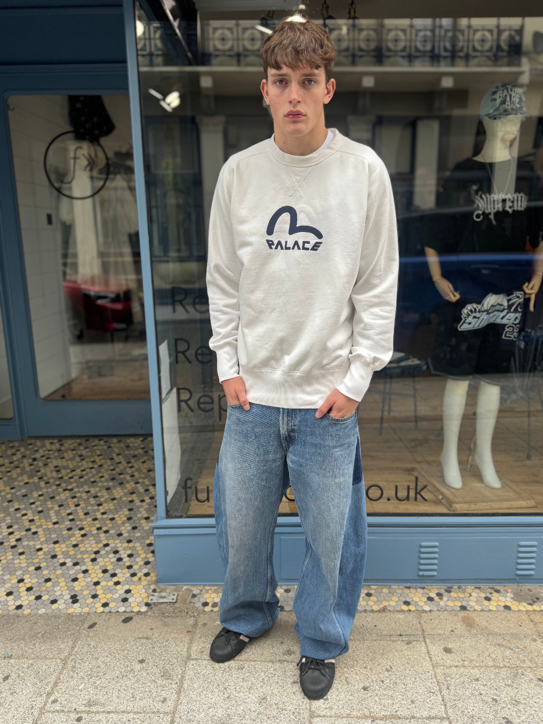 Palace X Evisu Ecru/Navy sweatshirt