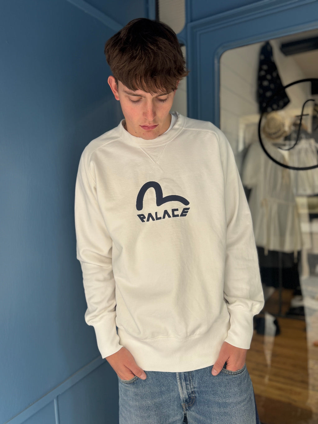 Palace X Evisu Ecru/Navy sweatshirt