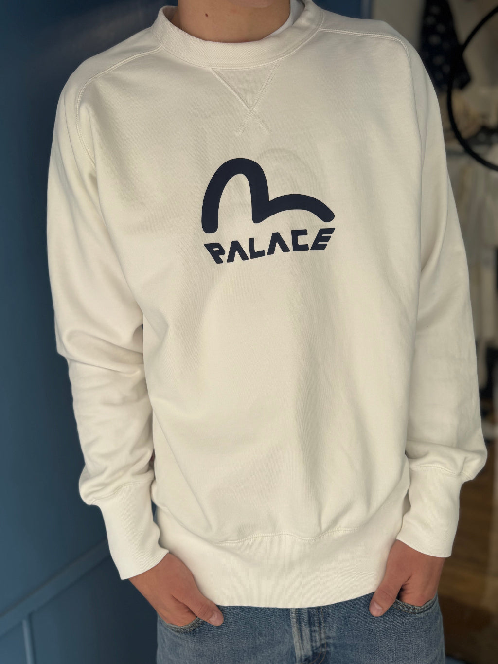 Palace X Evisu Ecru/Navy sweatshirt