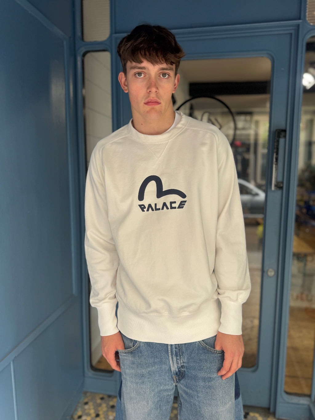 Palace X Evisu Ecru/Navy sweatshirt