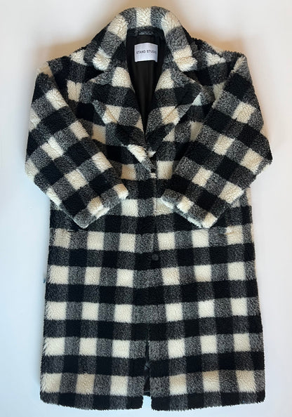 Stand Studio Black and White Teddy Long Faux Fur Coat