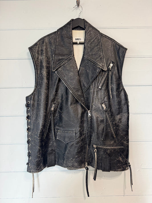 MM6 Maison Margeila black distressed leather gillet