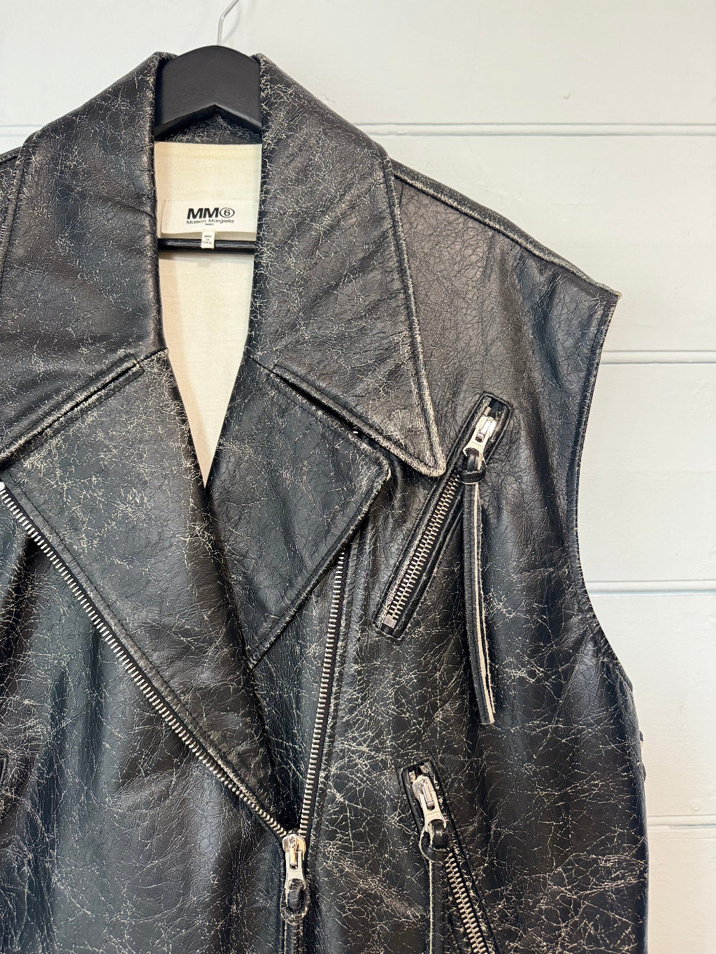 MM6 Maison Margeila black distressed leather gillet