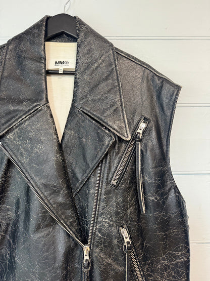 MM6 Maison Margeila black distressed leather gillet