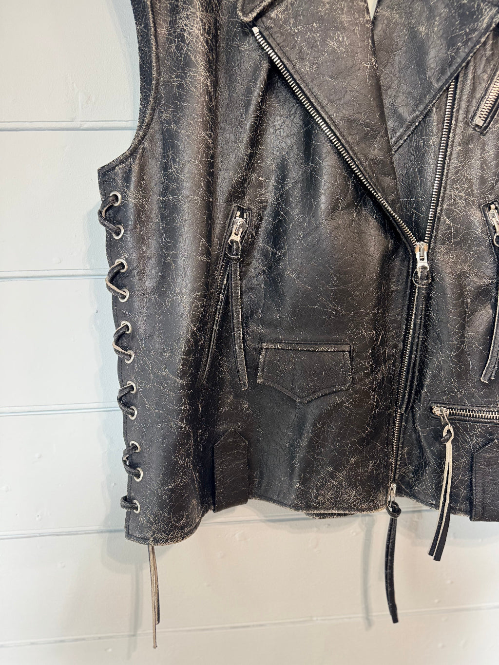 MM6 Maison Margeila black distressed leather gillet