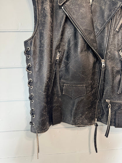 MM6 Maison Margeila black distressed leather gillet