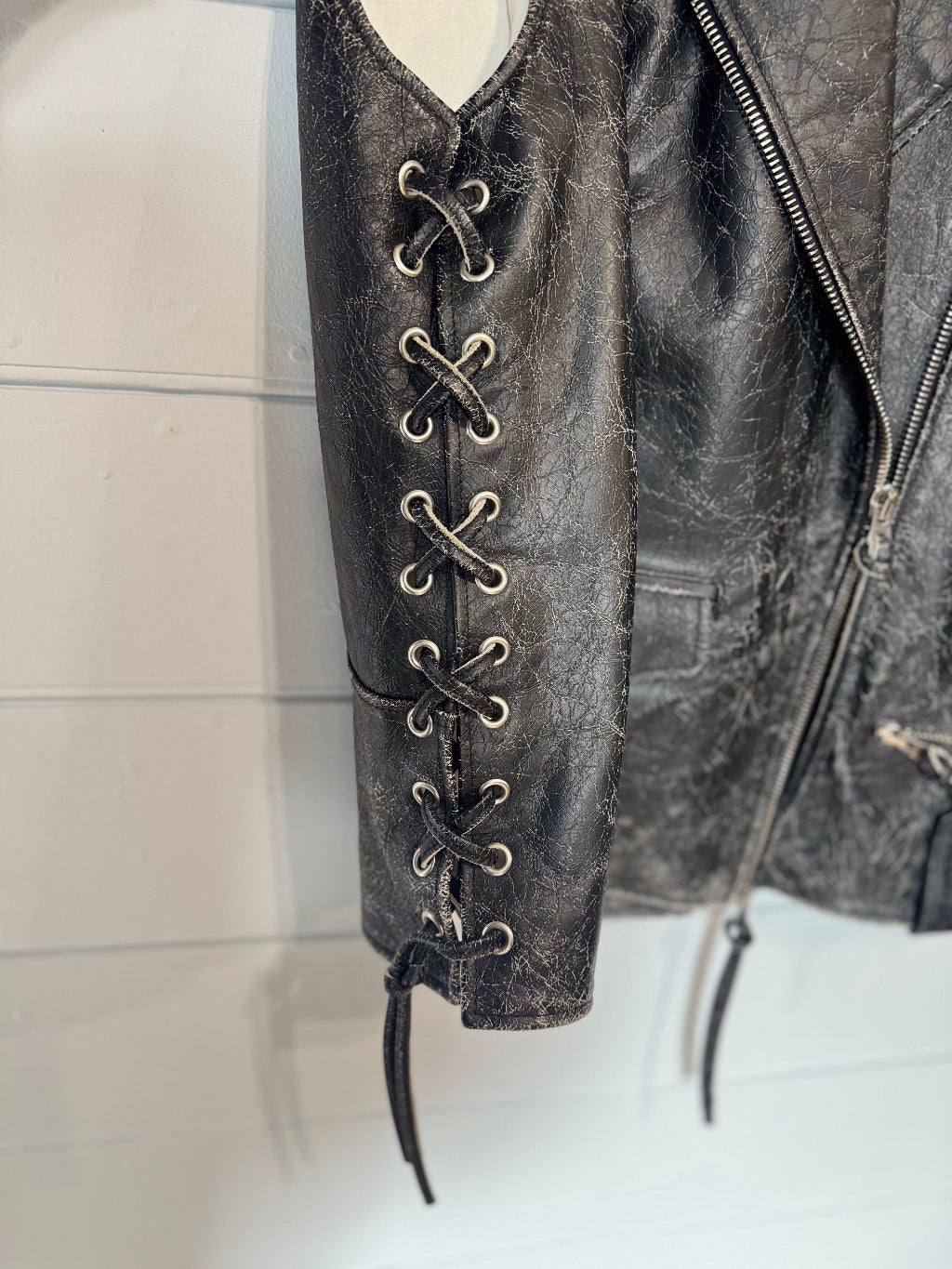MM6 Maison Margeila black distressed leather gillet