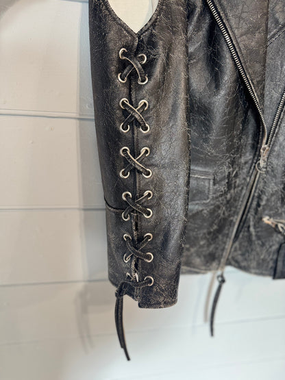 MM6 Maison Margeila black distressed leather gillet