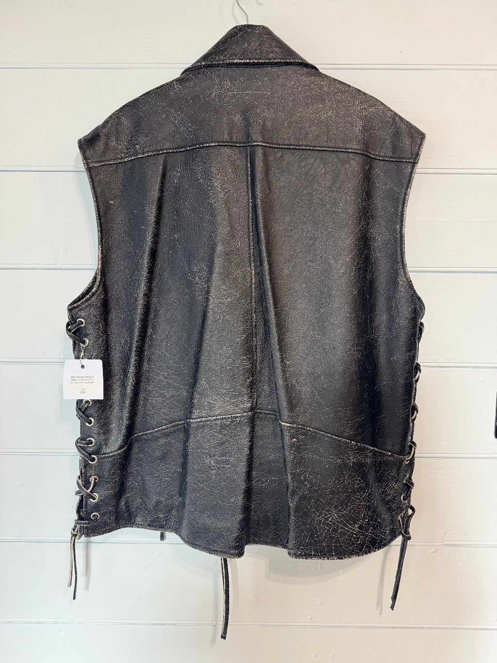MM6 Maison Margeila black distressed leather gillet