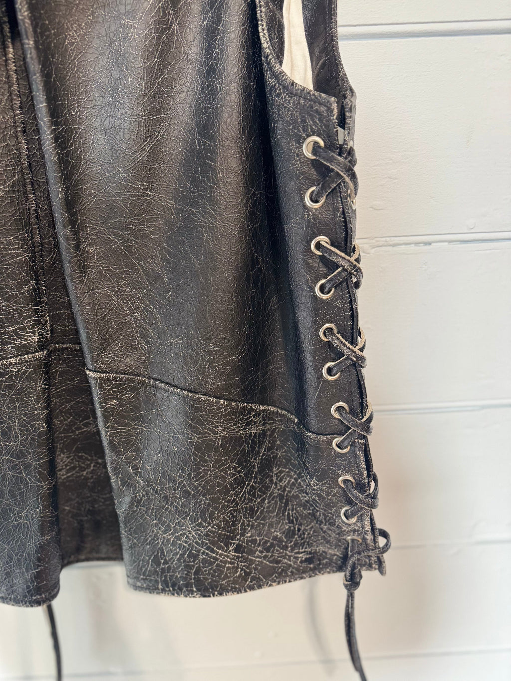 MM6 Maison Margeila black distressed leather gillet
