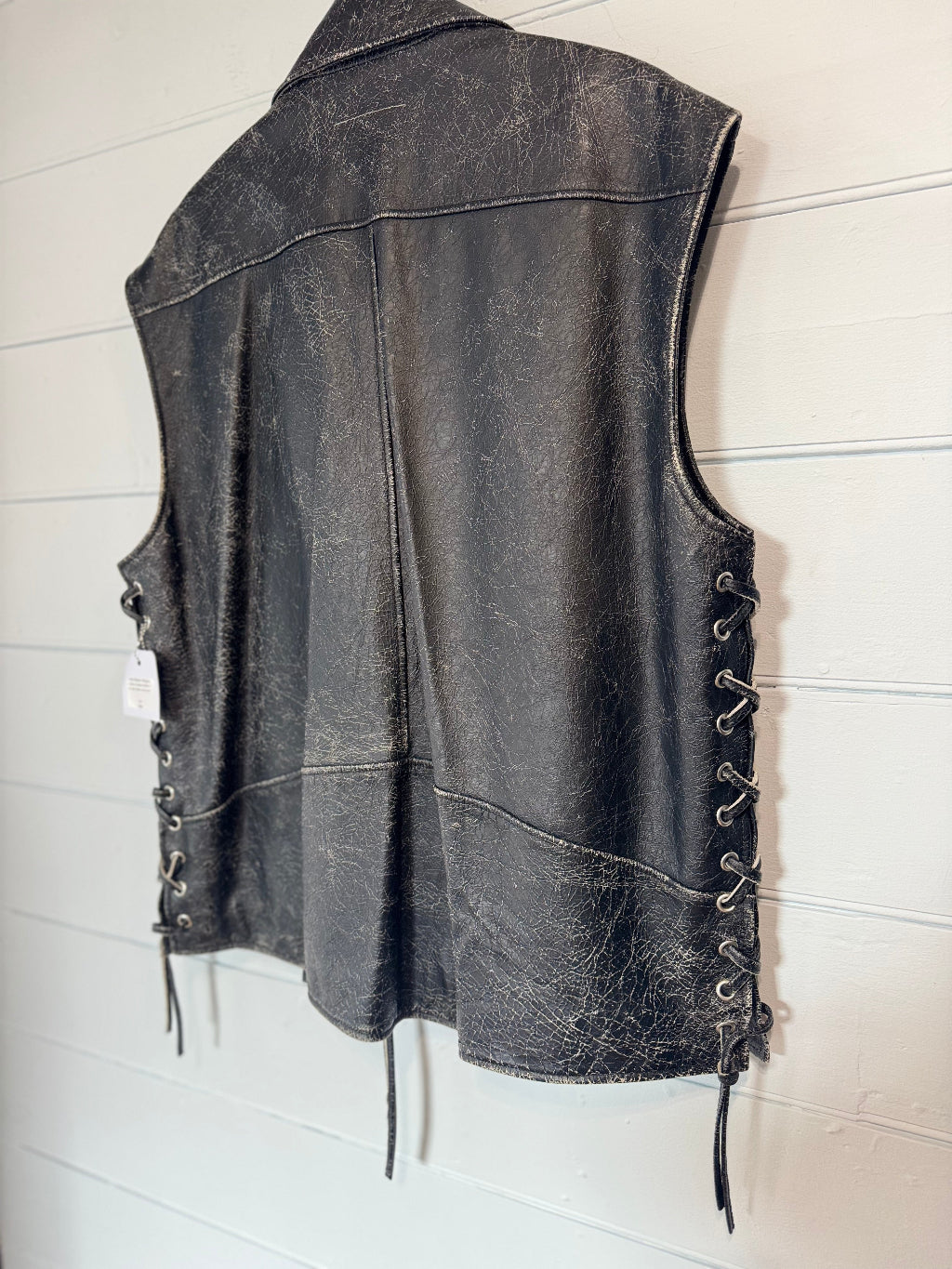 MM6 Maison Margeila black distressed leather gillet