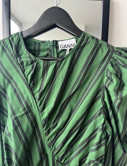 Ganni Green Striped Ruche Midi Dress Futurelove Ltd Ganni Green Striped Ruche Midi Dress Futurelove Ltd